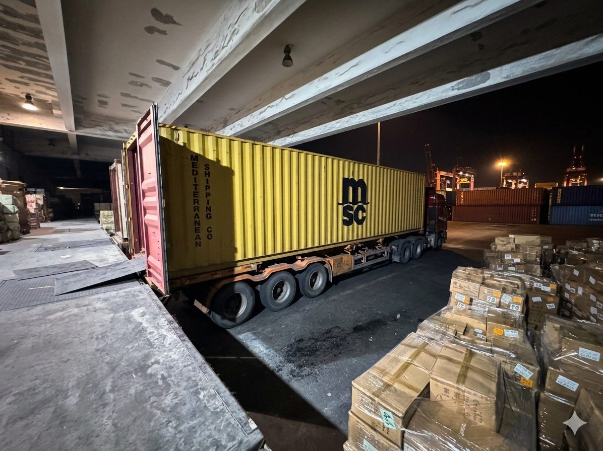 MSC shipping container being loaded with goods for African import